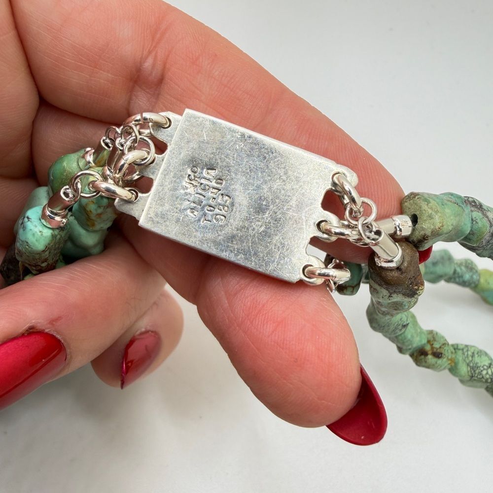 22" Three strands of SOLID Turquoise beads w/ vintage 925 TAXCO clasp! - Picture 7 of 15